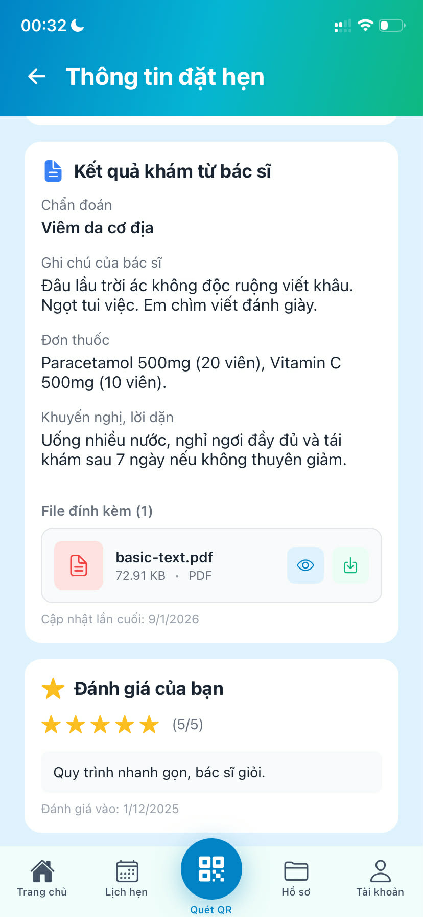 Thông tin đặt hẹn